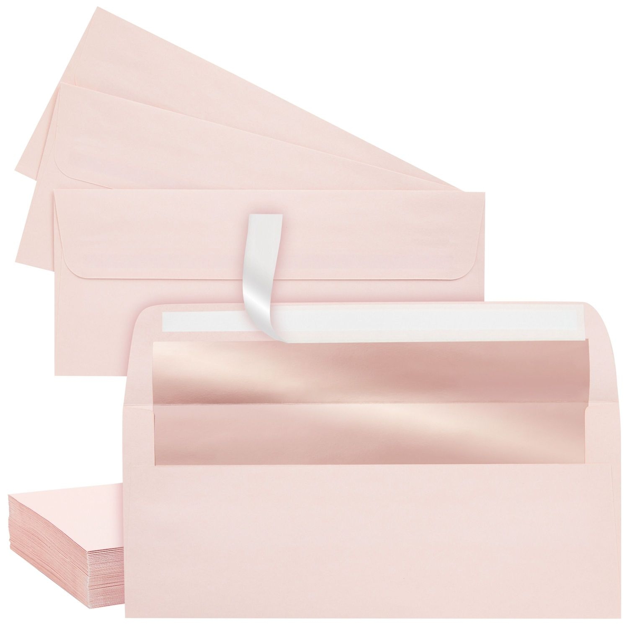 50-Pack #10 Blush Pink Envelopes with Rose Gold Foil Lining, 4-1/8x9-1/ ...